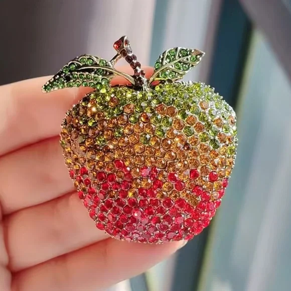 Betsey Johnson Apple Green Red Crystal Brooch - Picture 5 of 9